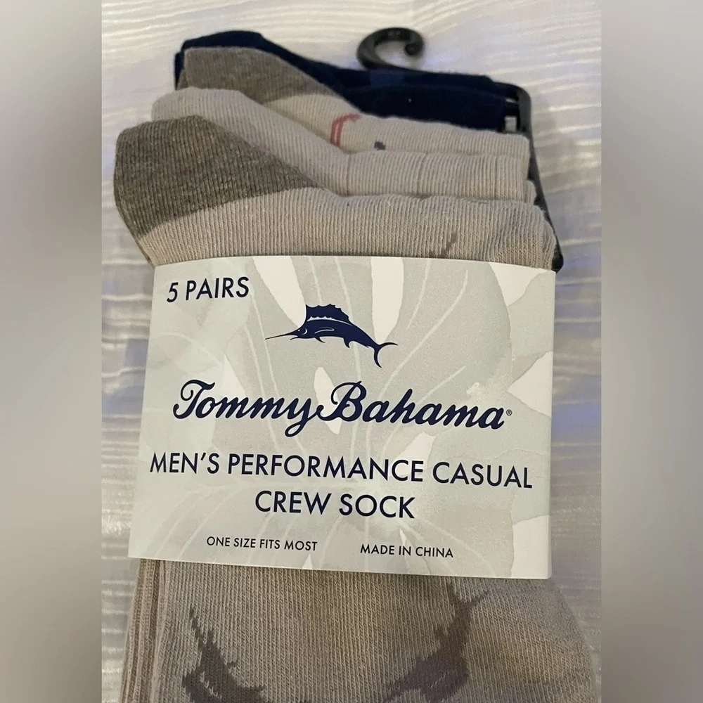 NWT 5 Pair Tommy Bahama Men's Performance Casual Crew Socks Cool Max Very Nice!